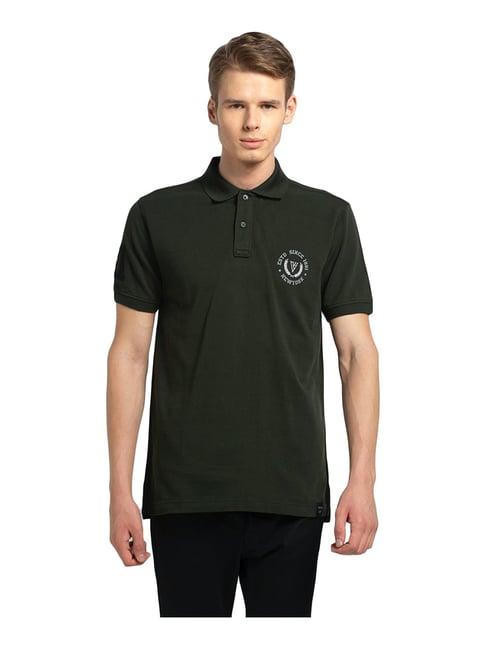 van heusen sport regular fit varsity inspired short sleeve solid polo t-shirt - military green