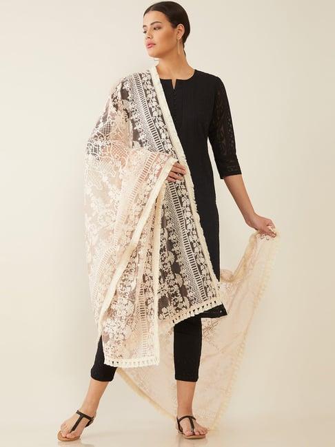 soch peach embroidered dupatta