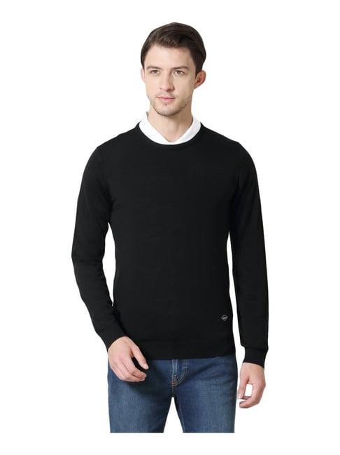 van heusen athleisure regular fit crew neck full sleeve solid sweater - black