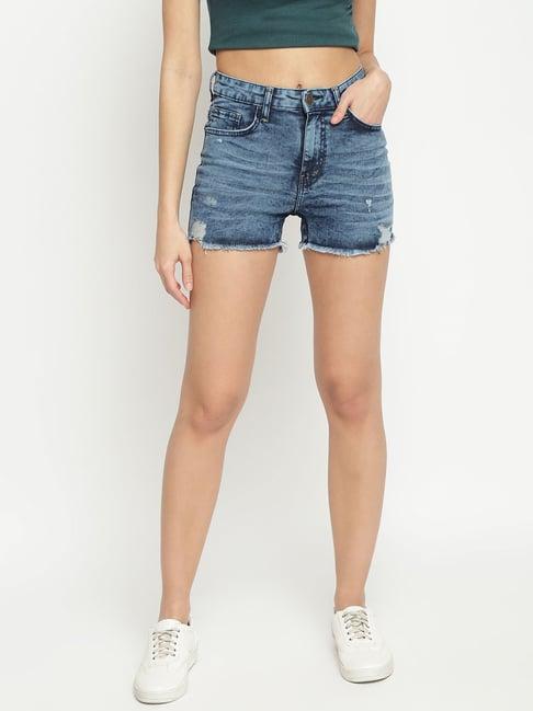 belliskey dark blue distressed shorts