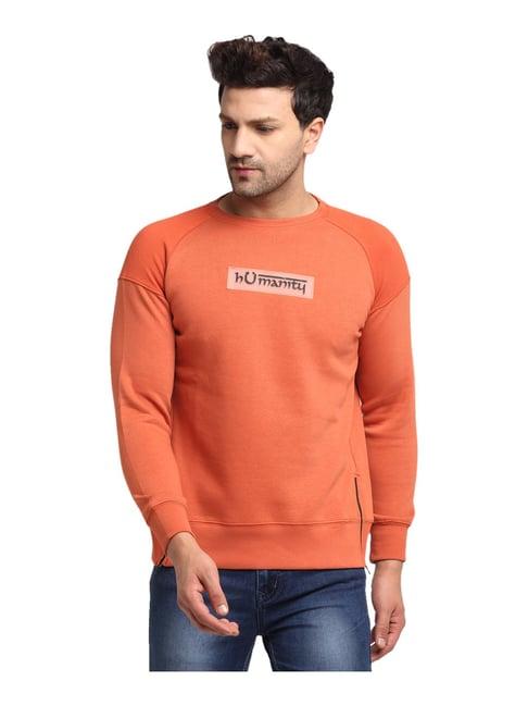 global republic orange regular fit self pattern sweatshirt