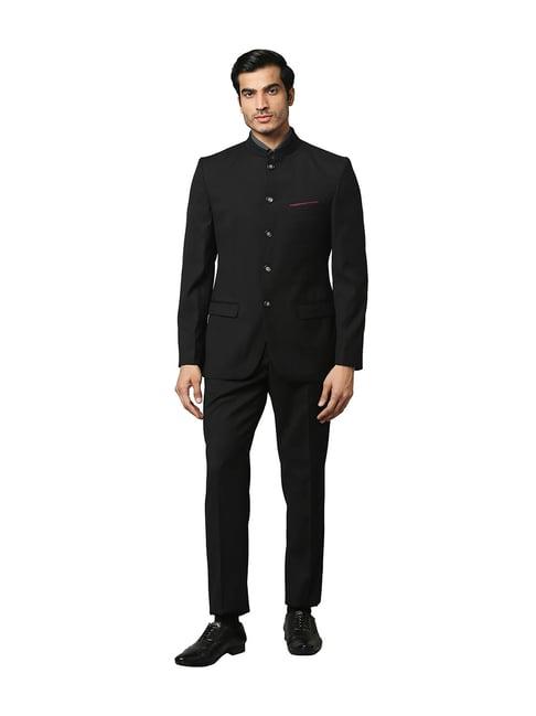 park avenue black slim fit bandhgala suit