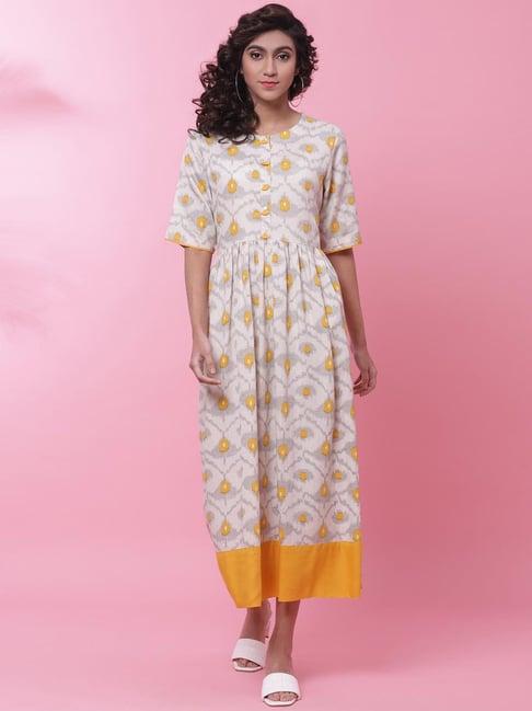 biba white printed a-line dress