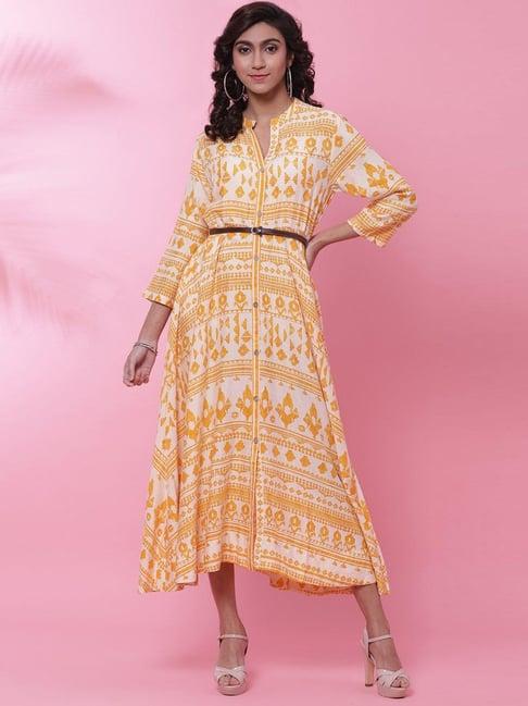 biba yellow printed a-line dress