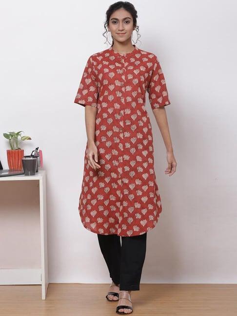 biba brown printed a line kurta