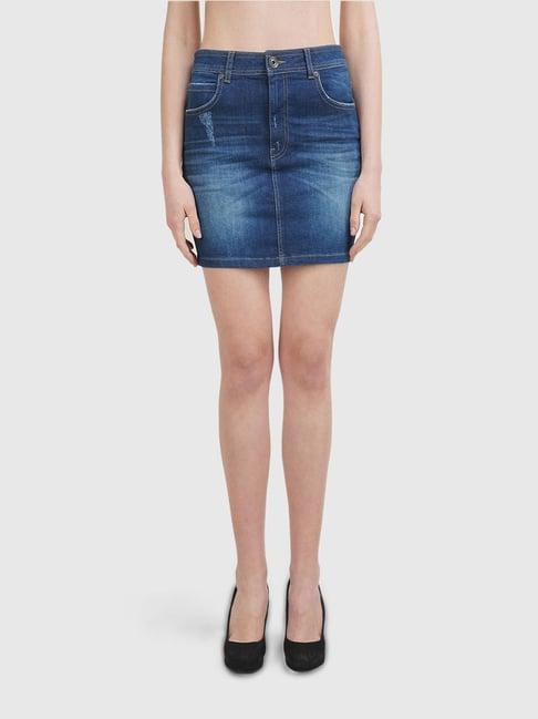 united colors of benetton blue skinny fit skirt