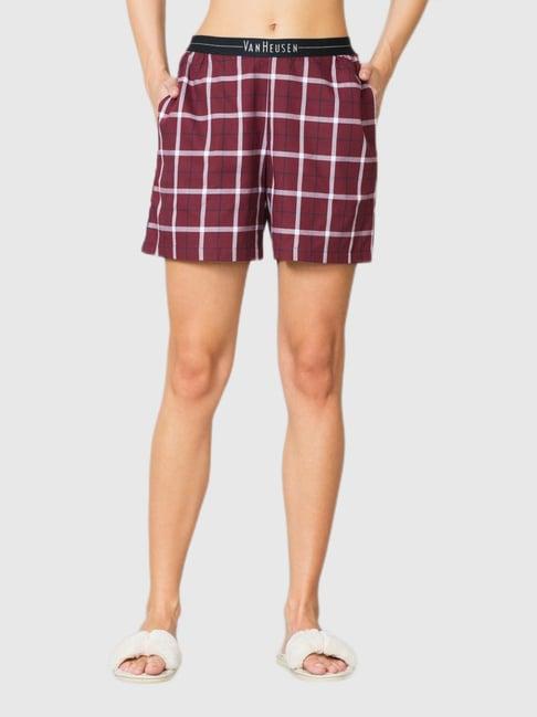 van heusen maroon checks shorts