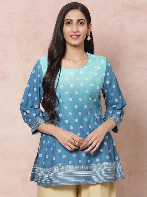 rangriti blue printed liva top