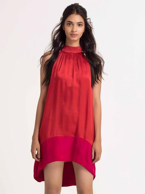 shaye red midi high-low dress