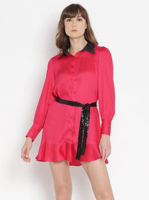 shaye pink embellished shirt dress