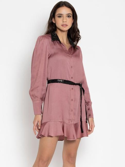 shaye mauve embellished shirt dress