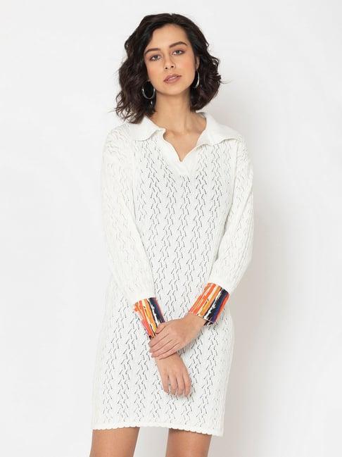 shaye white self design sweater dress