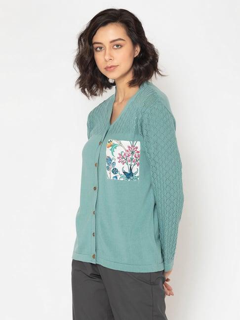 shaye turquoise self design cardigan