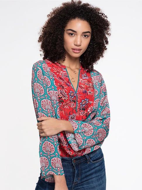 shaye blue & red printed tunic