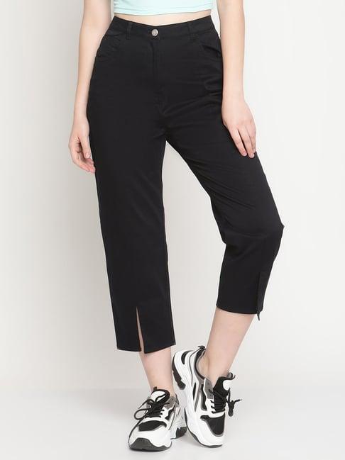 elle black flat front trousers