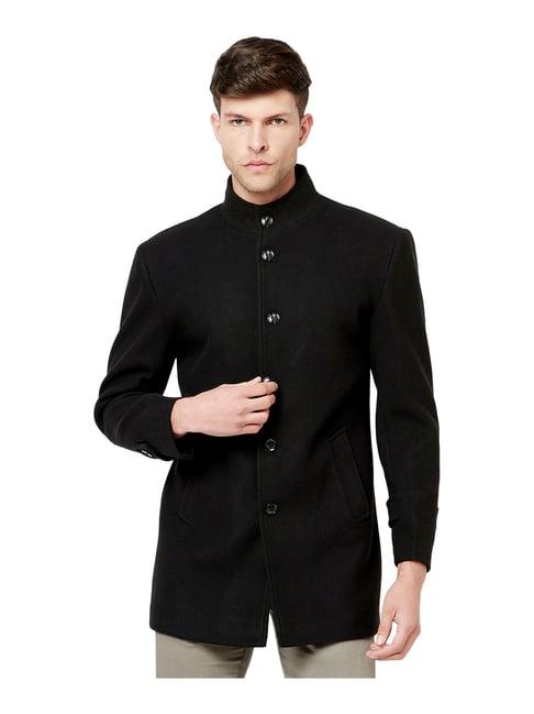 mettle black full sleeves mock collar coat