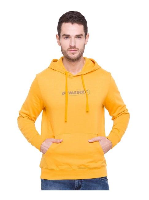 globus mustard printed hooded sweatshirt