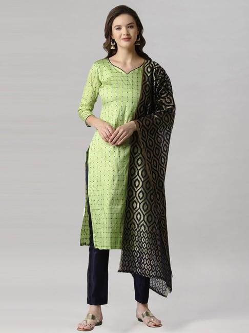 satrani green woven pattern unstitched dress material