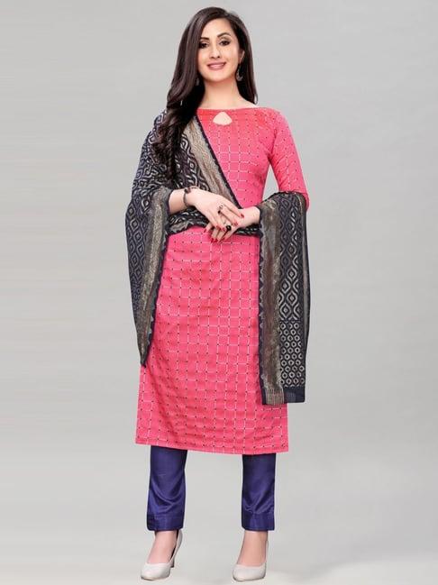 satrani pink woven pattern unstitched dress material