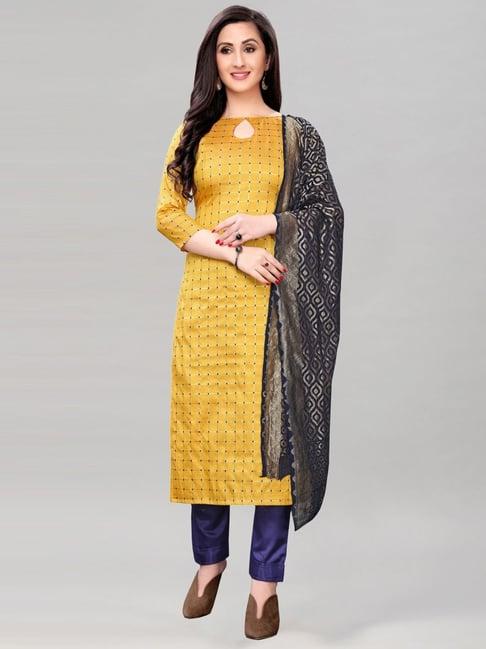 satrani yellow woven pattern unstitched dress material