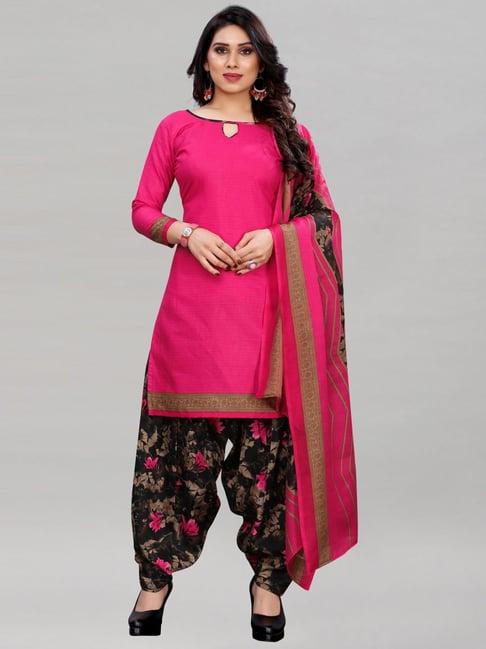 satrani pink cotton printed unstitched dress material