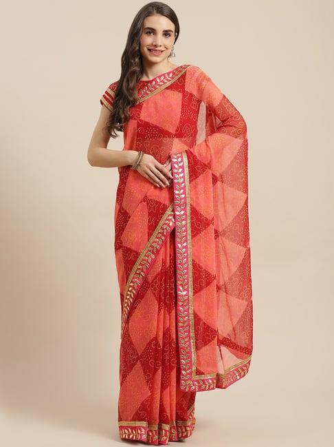 chhabra 555 pink & maroon bandhani saree with blouse