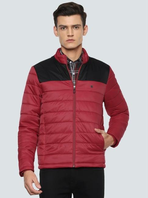 louis philippe maroon regular fit colour block jacket