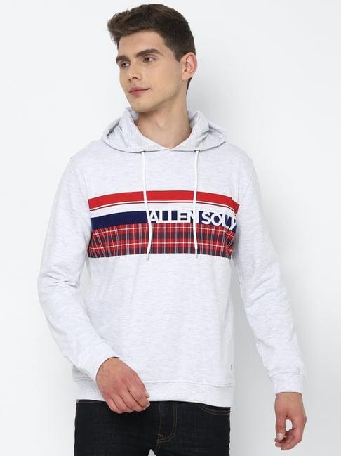 allen solly grey cotton regular fit printed hooded sweatshirt