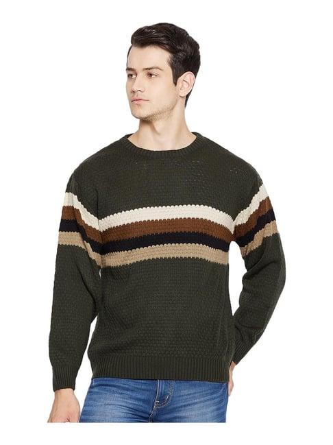 duke olive self design sweater