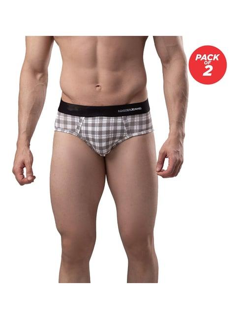 underjeans by spykar white & grey check briefs - pack of 2