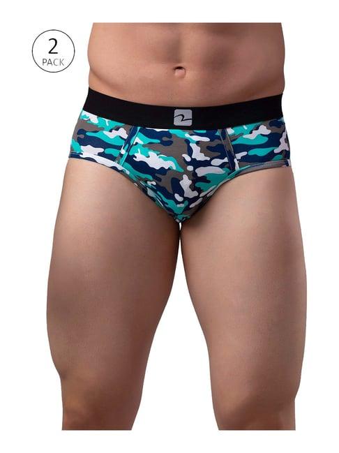 underjeans by spykar blue & grey printed briefs - pack of 2