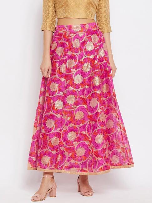 clora creation pink printed skirt