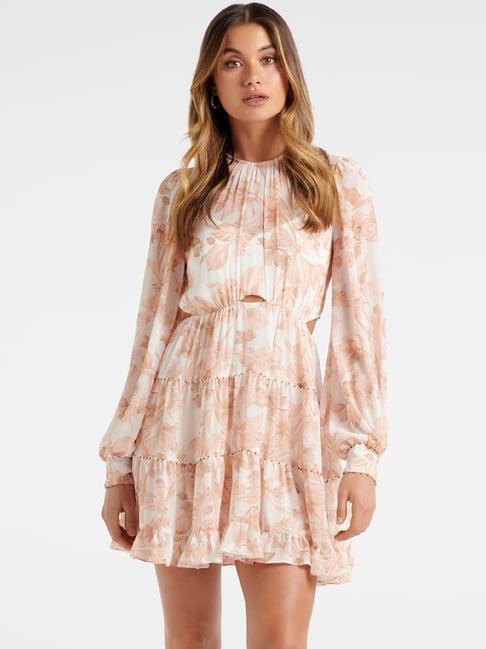 forever new beige printed a-line dress