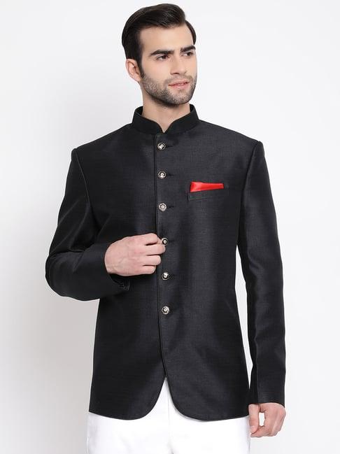 vastramay black straight fit nehru jacket