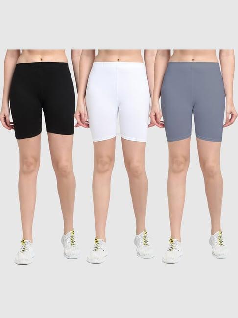 gracit black & white cotton sports shorts - pack of 3