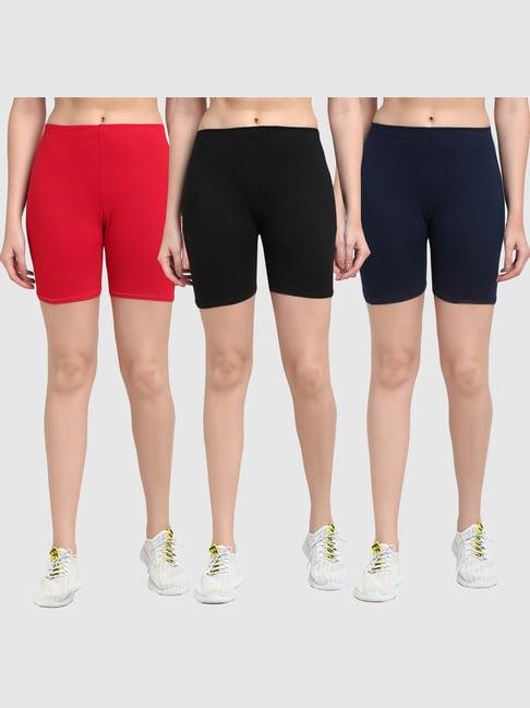 gracit red & black cotton sports shorts - pack of 3