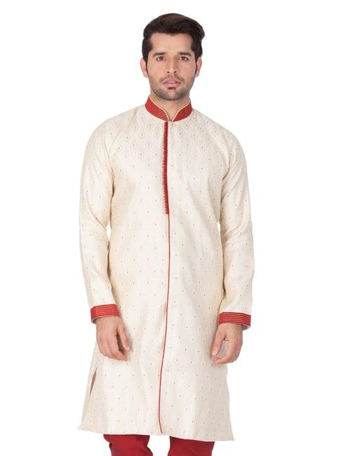 vastramay beige & maroon regular fit embellished sherwani only top