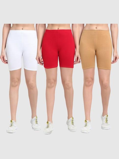 gracit white & red cotton sports shorts - pack of 3