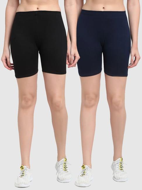 gracit black & navy cotton sports shorts - pack of 2