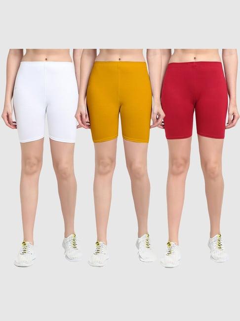 gracit white & yellow cotton sports shorts - pack of 3