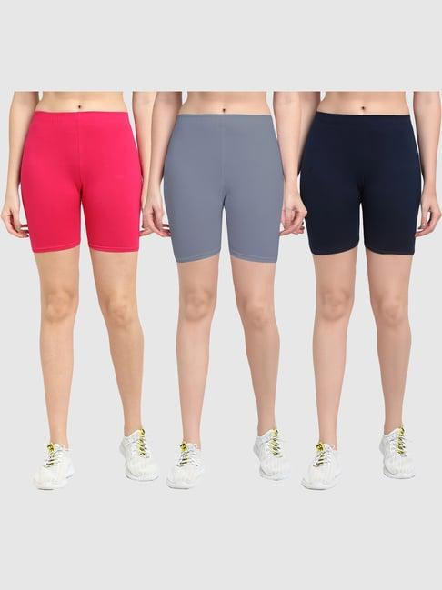 gracit pink & grey cotton sports shorts - pack of 3