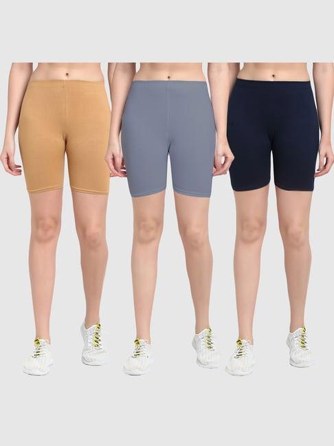 gracit beige & grey cotton sports shorts - pack of 3