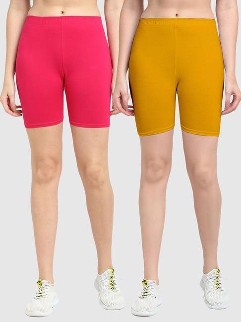 gracit pink & yellow cotton sports shorts - pack of 2