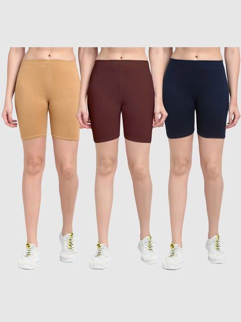 gracit beige & brown cotton sports shorts - pack of 3