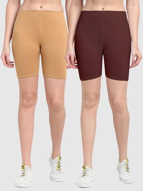 gracit beige & brown cotton sports shorts - pack of 2