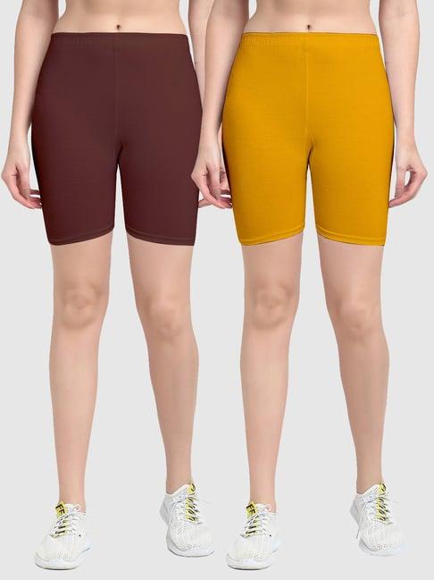 gracit brown & yellow cotton sports shorts - pack of 2