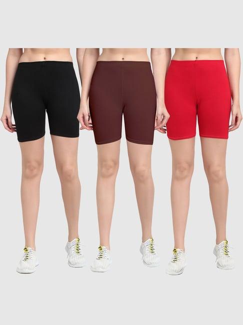 gracit black & brown cotton sports shorts - pack of 3