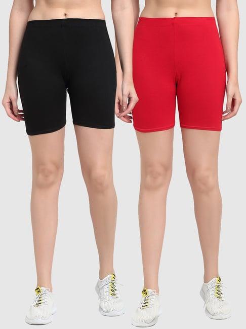 gracit black & red cotton sports shorts - pack of 2