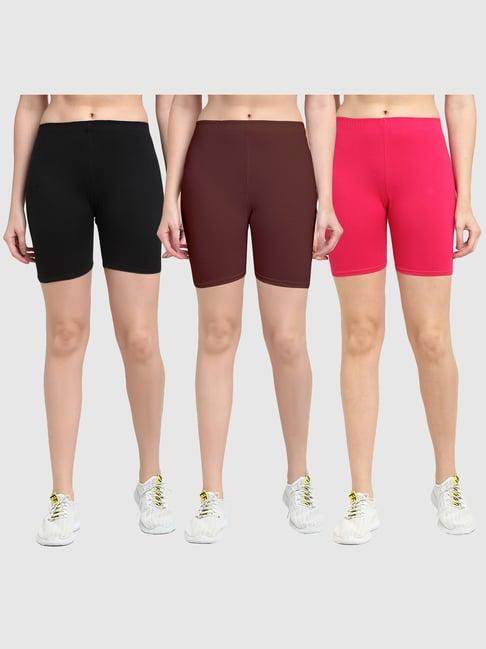 gracit black & brown cotton sports shorts - pack of 3