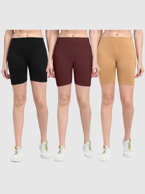 gracit black & brown cotton sports shorts - pack of 3